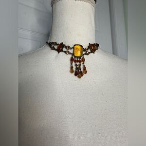 NWT Y2K / 90s Faux Amber Stones Chocker Grunge Punk Necklace